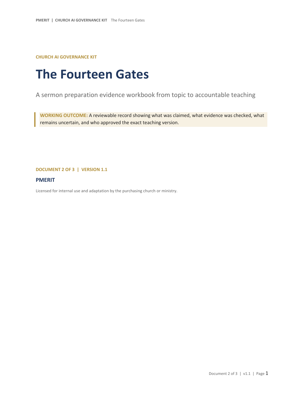 Cover of the Fourteen Gates sermon checklist