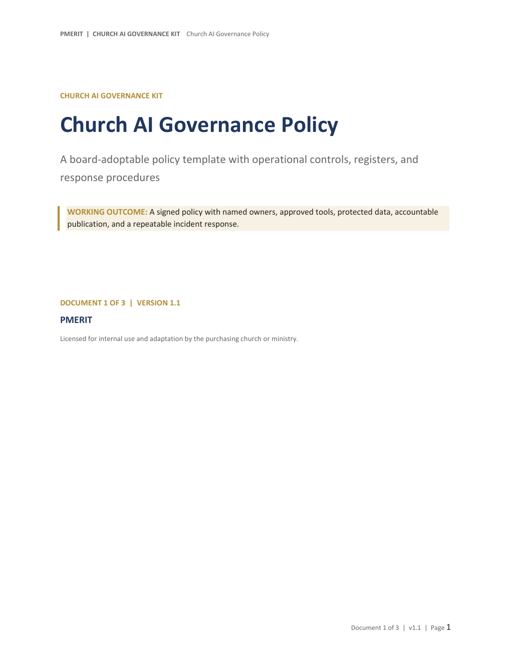 Cover of the Church AI Governance Policy